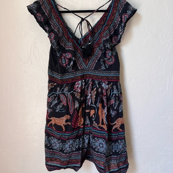 Anthropologie Deep V leopard butterfly mini dress size M - Picture 2 of 10